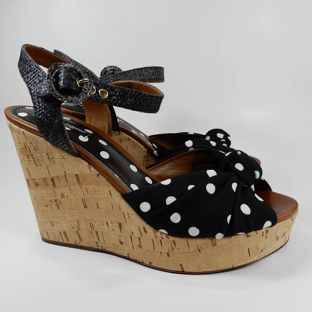 DOLCE & GABBANA Polka Dot Knot Cork Wedge Platform SANDALS Size 41 10.5 11 NEW - Picture 2 of 14